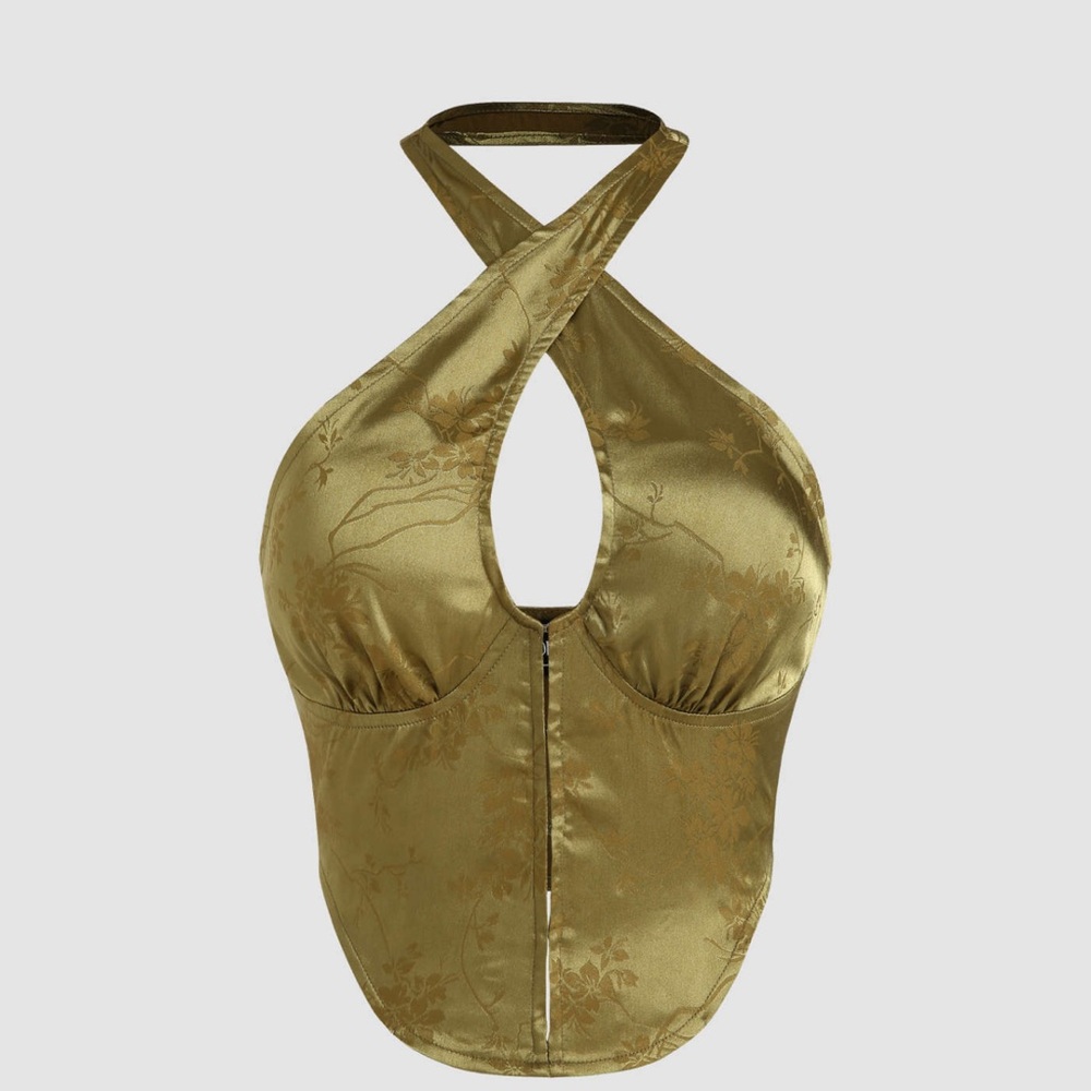 NEW FLORAL JACQUARD HALTER TANK TOP (s)